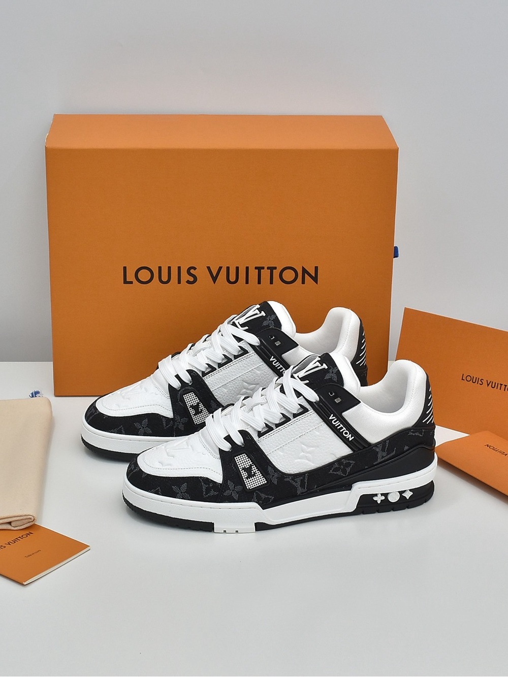 Louis Vuitton Men's Black & White Monogram Low-Top Sneakers
